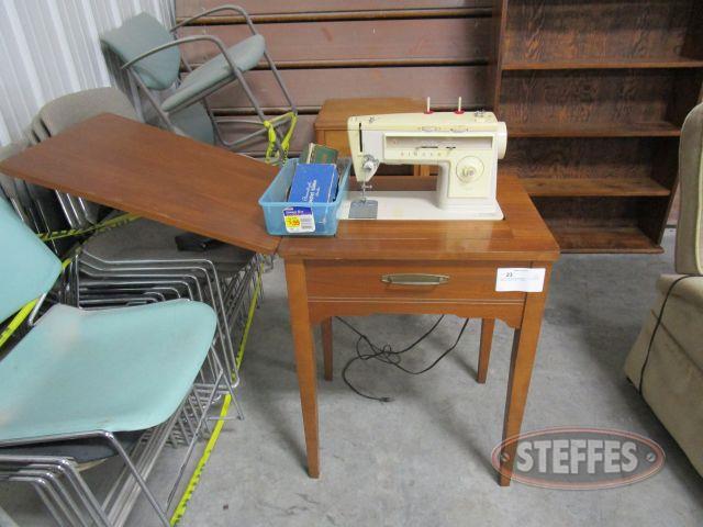 Singer Stylist 513 Sewing Machine in Wood Cabinet with misc. attachments S-N 186091_1.JPG